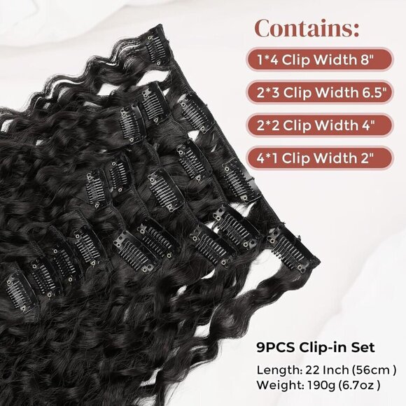 Black Synthetic Hair Extensions 22in Long Curly ClipIn for Women main image 4
